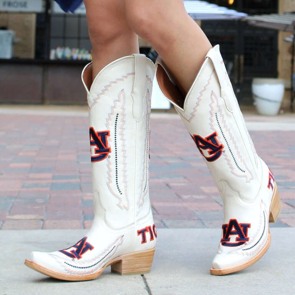 Women's Auburn University Tigers Bone Snip Toe Cowgirl Boots Naomi by Vaccari