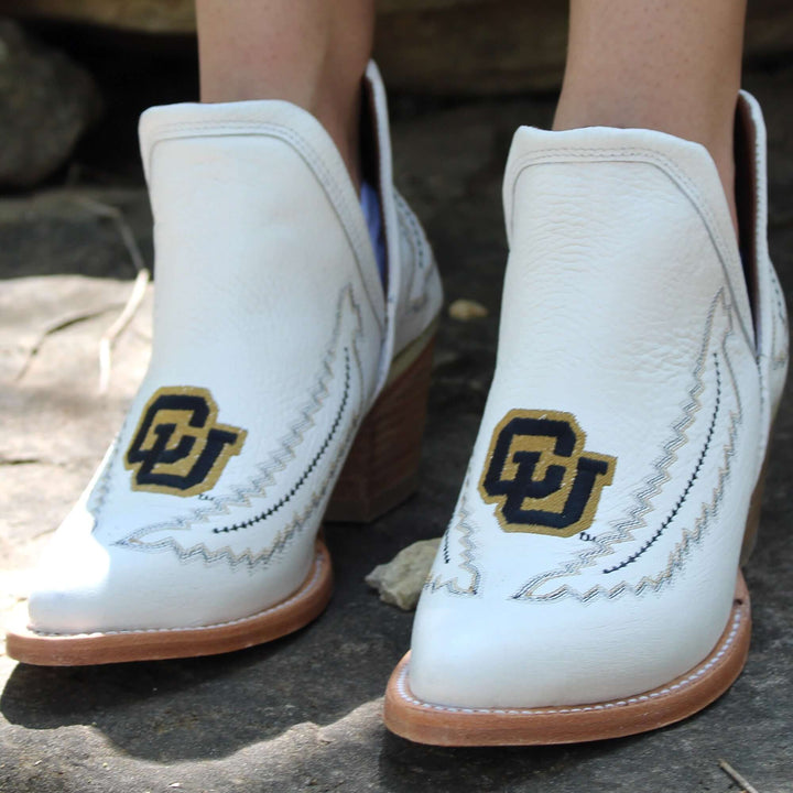 Women's University of Colorado White Pointed Toe Booties by Vaccari