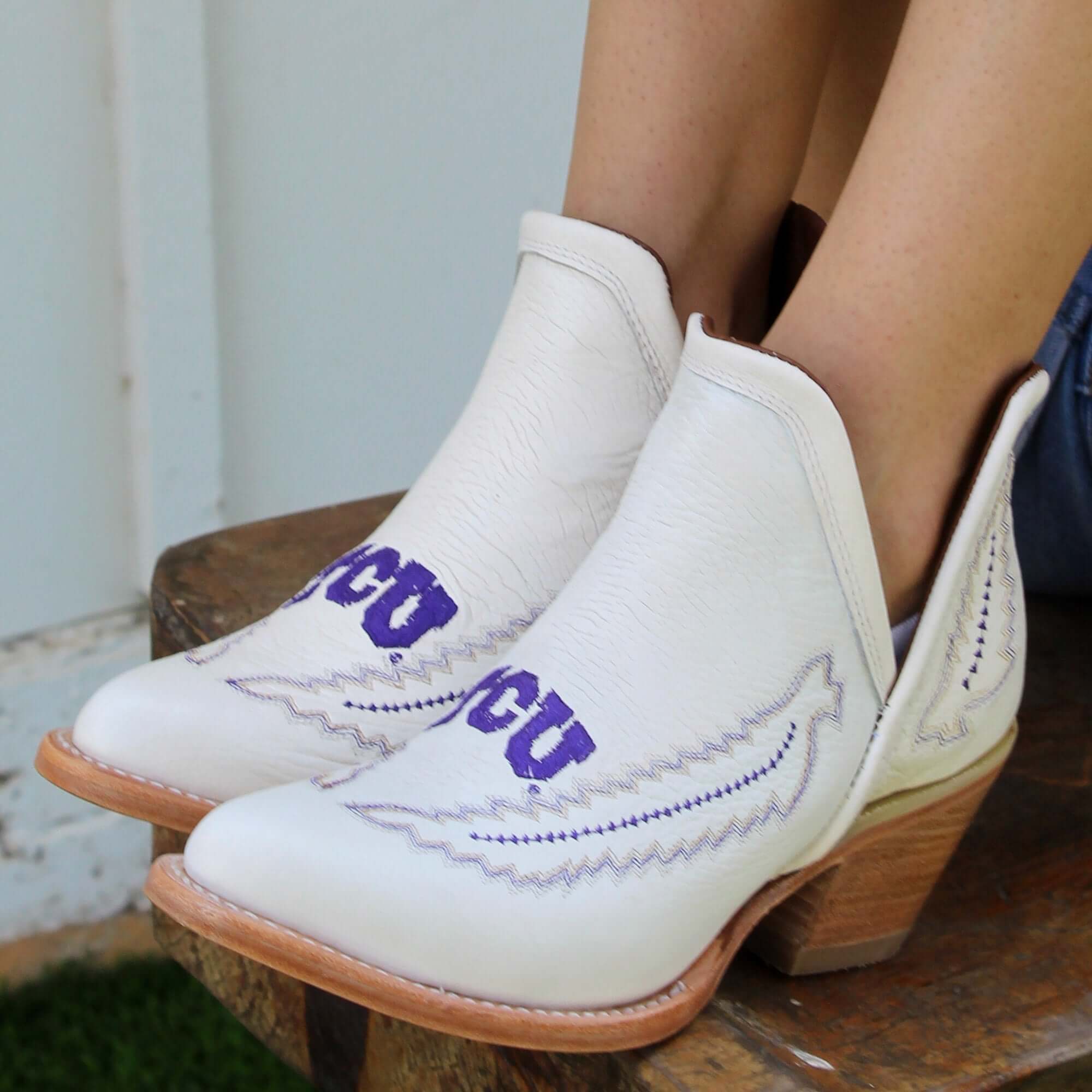 Women's Texas Christian University White Pointed Toe Booties by Vaccari