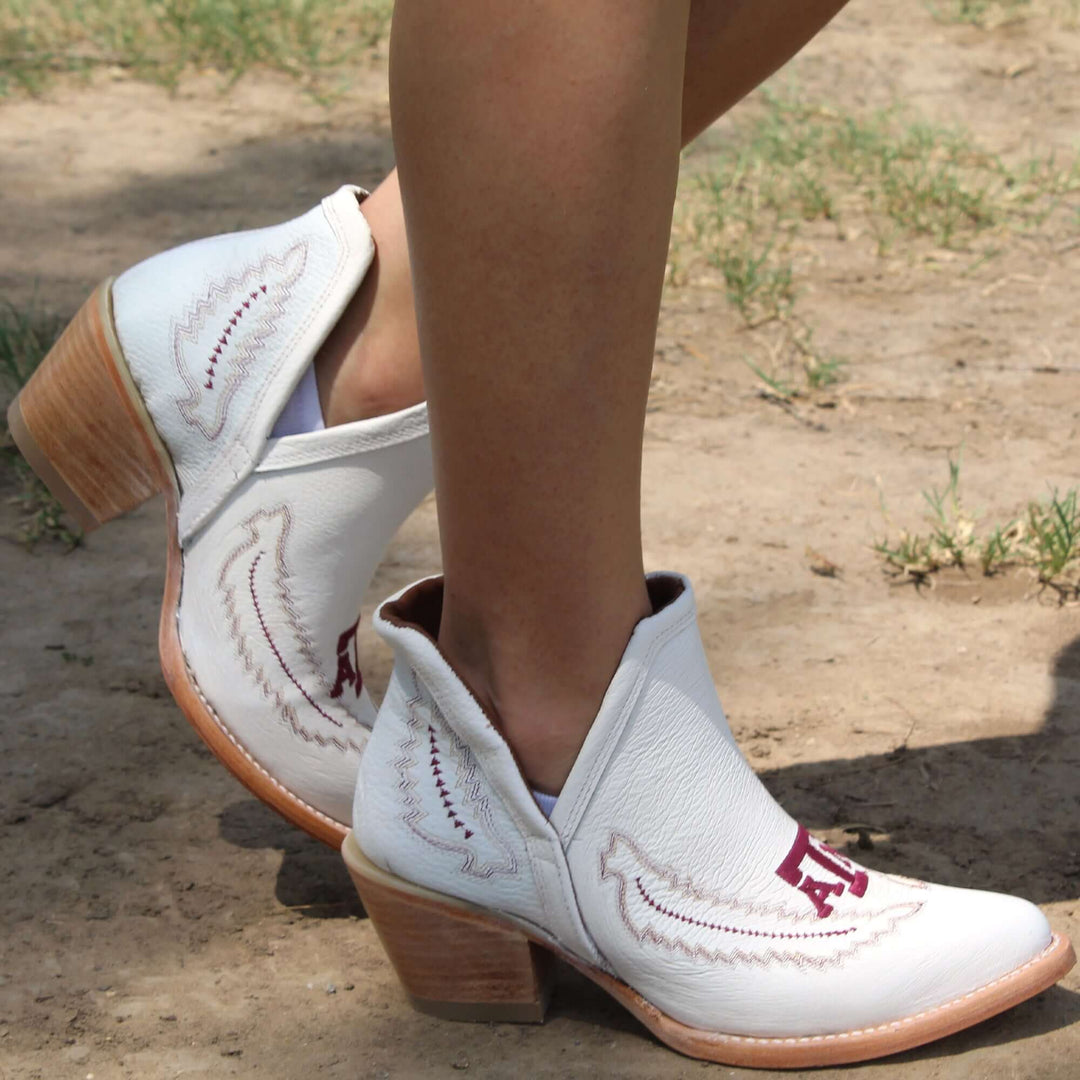 Women's Texas A&M University White Pointed Toe Booties by Vaccari