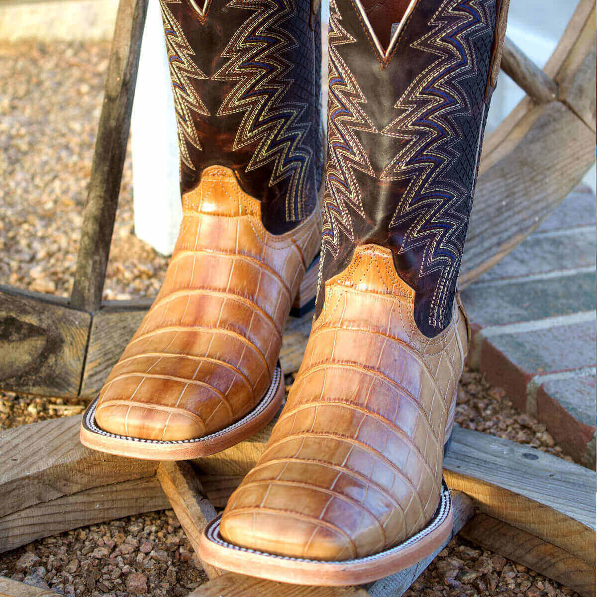 Men's Tan American Alligator Belly Cowboy Boots Navarro by Vaccari Core
