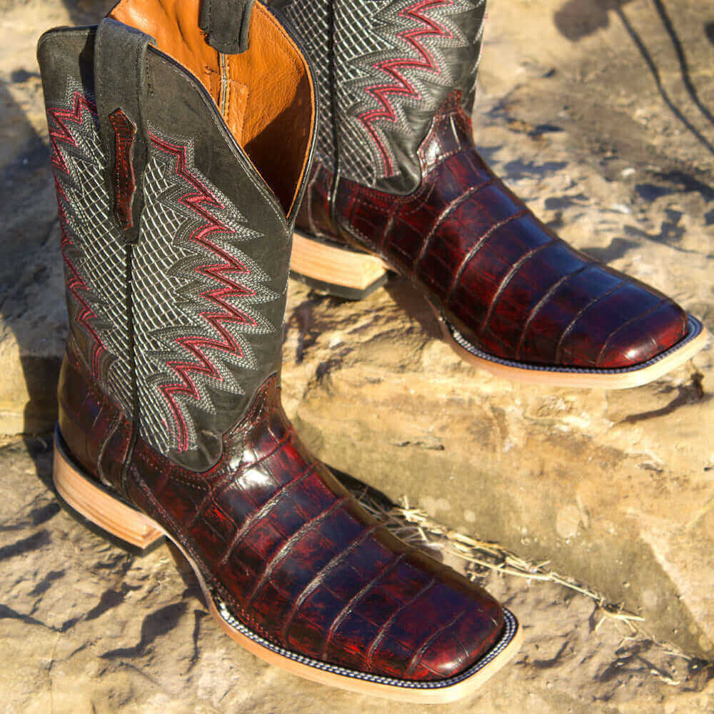 Men's Black Cherry American Alligator Cowboy Boots Navarro by Vaccari Core