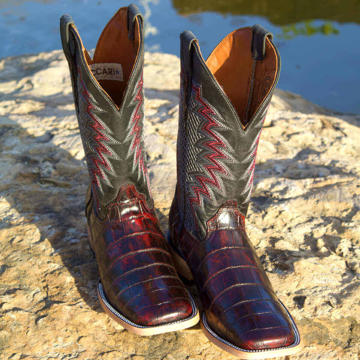 Men's Black Cheery American Alligator Belly Cowboy Boots Navarro by Vaccari Core