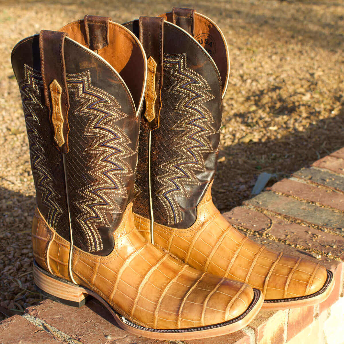 Men's Tan American Alligator Cowboy Boots Navarro by Vaccari Core