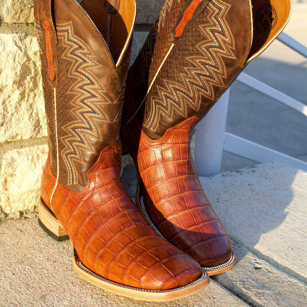 Men's Cognac American Alligator Cowboy Boots Navarro by Vaccari Core