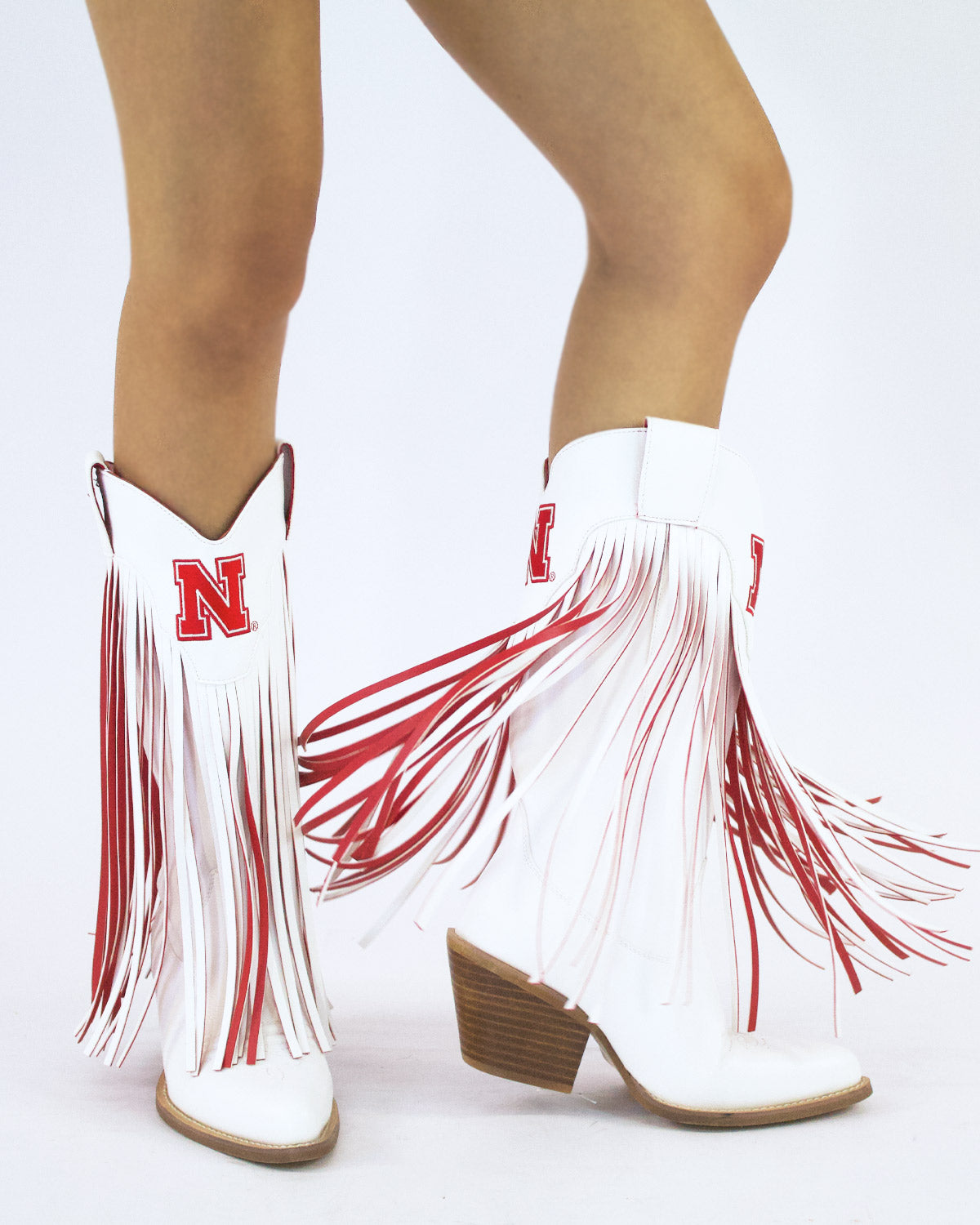 Women's University of Nebraska White Fringe Cowigrl Boots Kacey by V by Vaccari
