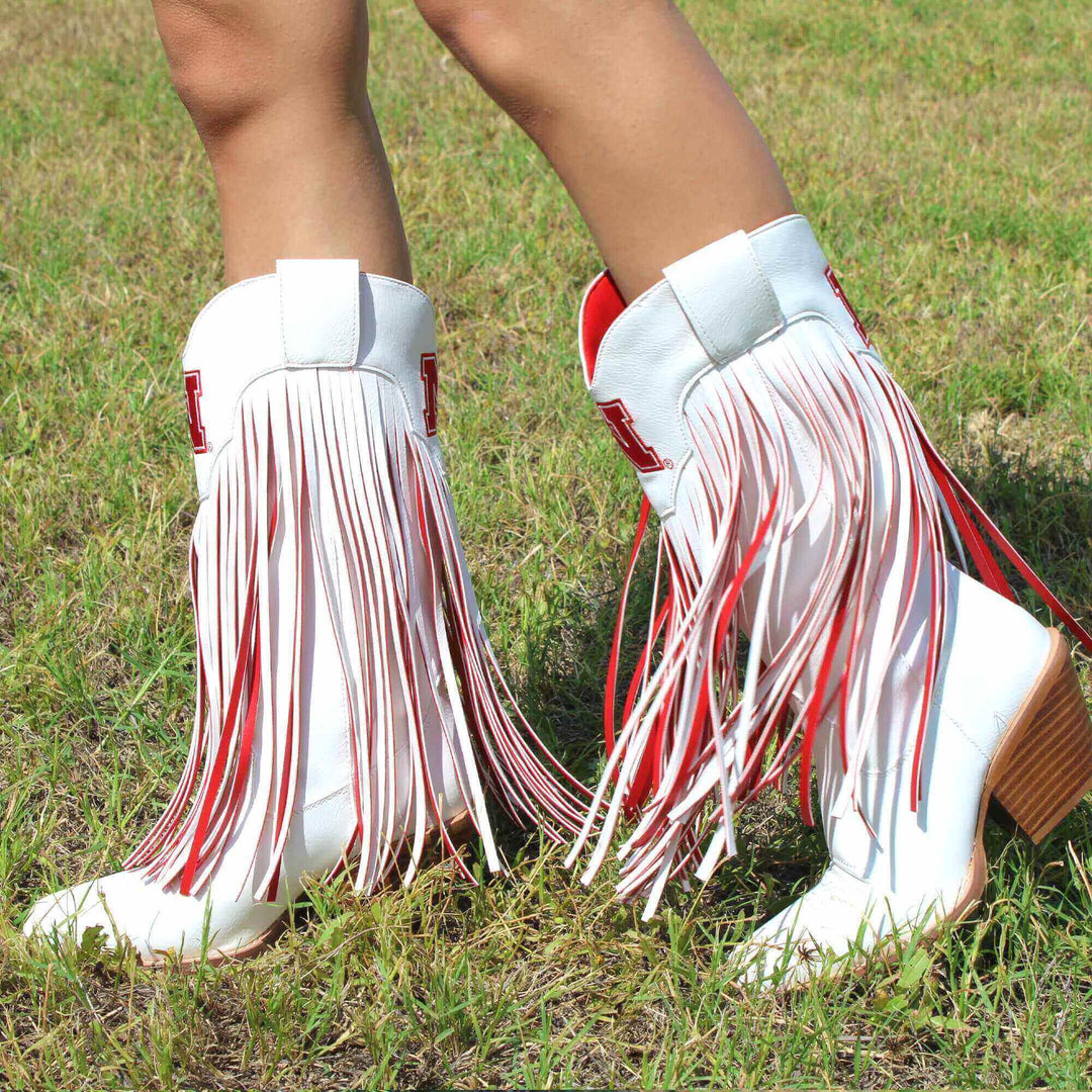 University of Nebraska Kacey White Fringe Boot by V By Vaccari