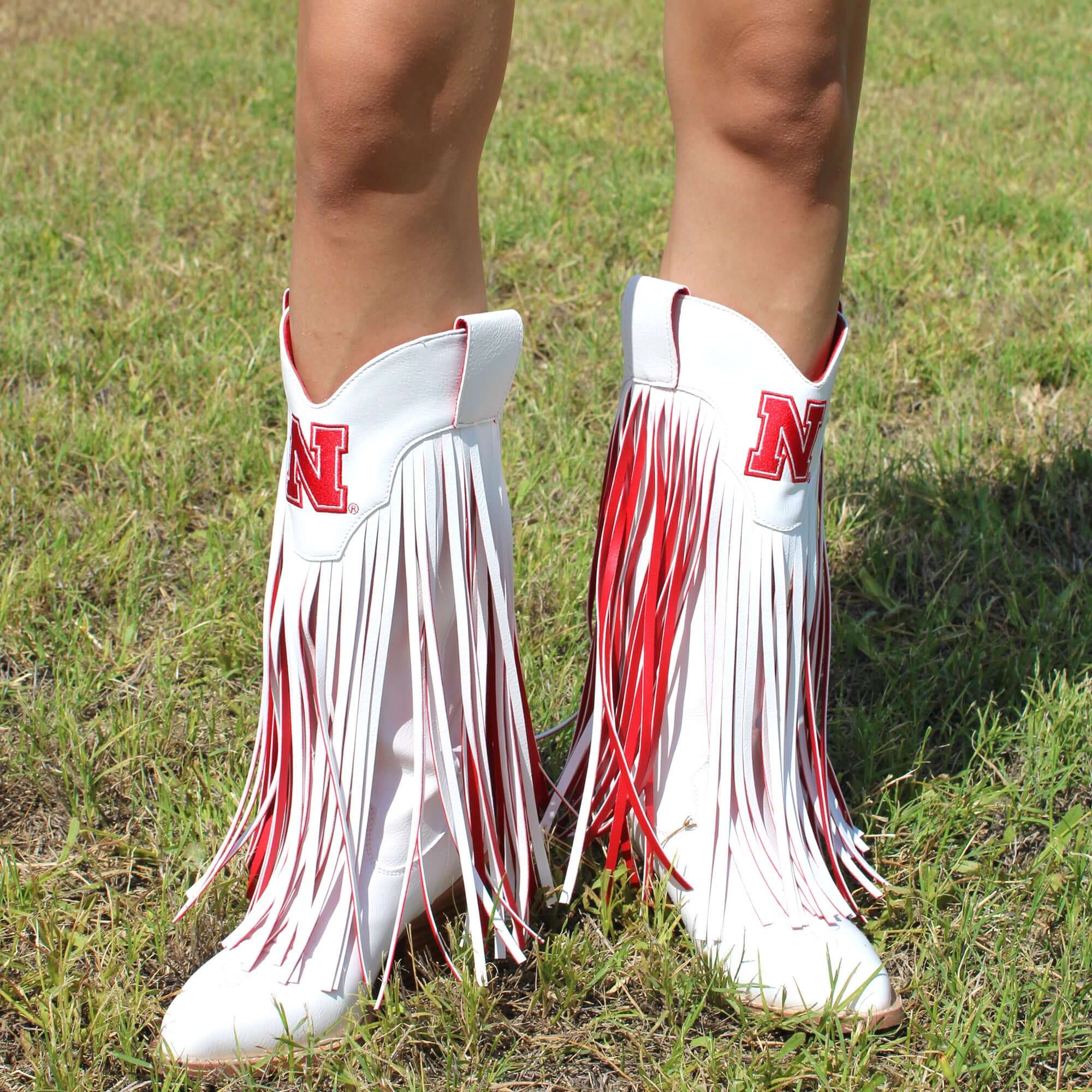 University of Nebraska Kacey White Fringe Boot by V By Vaccari