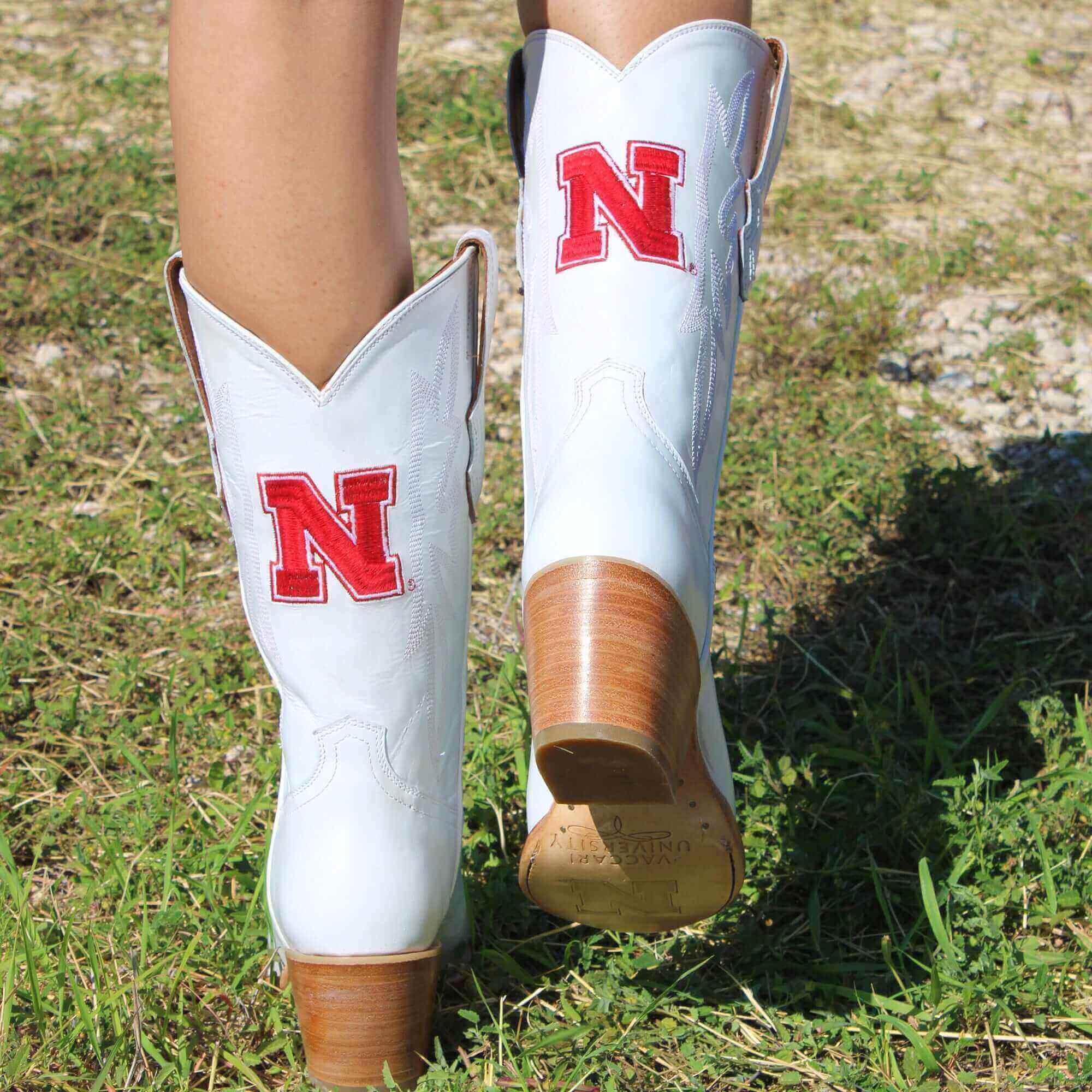 Women's University of Nebraska Cornhuskers All White Pointed Toe Cowgirl Boots Leighton Vaccari University