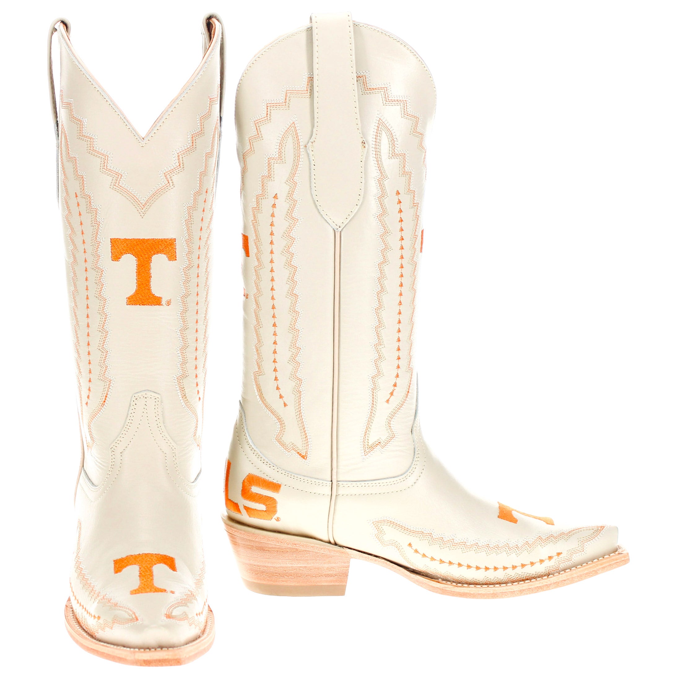 Women's University of Tennessee Cowgirl Boots Bone Leather Snip Toe Boots by Vaccari
