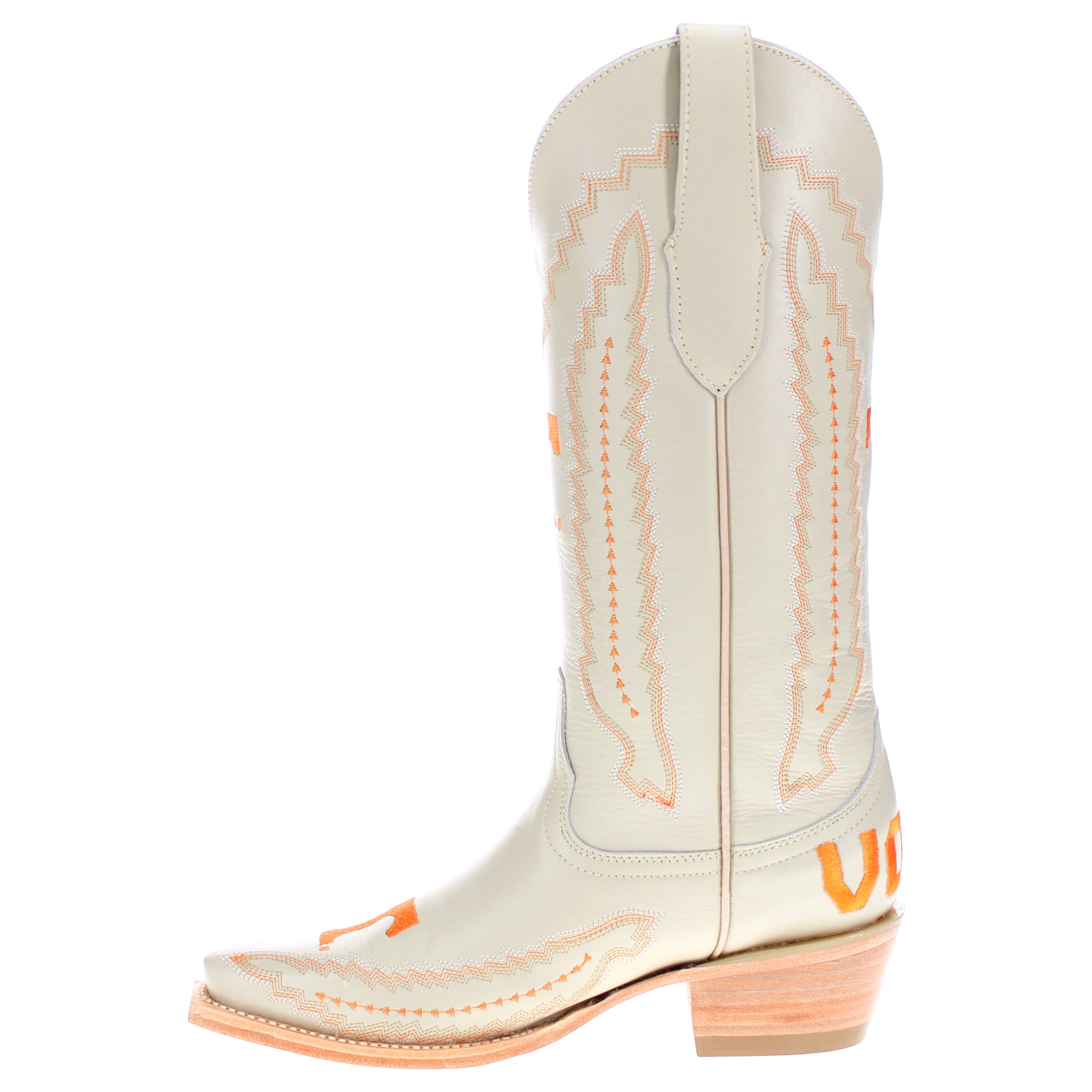 Women's University of Tennessee Cowgirl Boots Bone Leather Snip Toe Boots by Vaccari