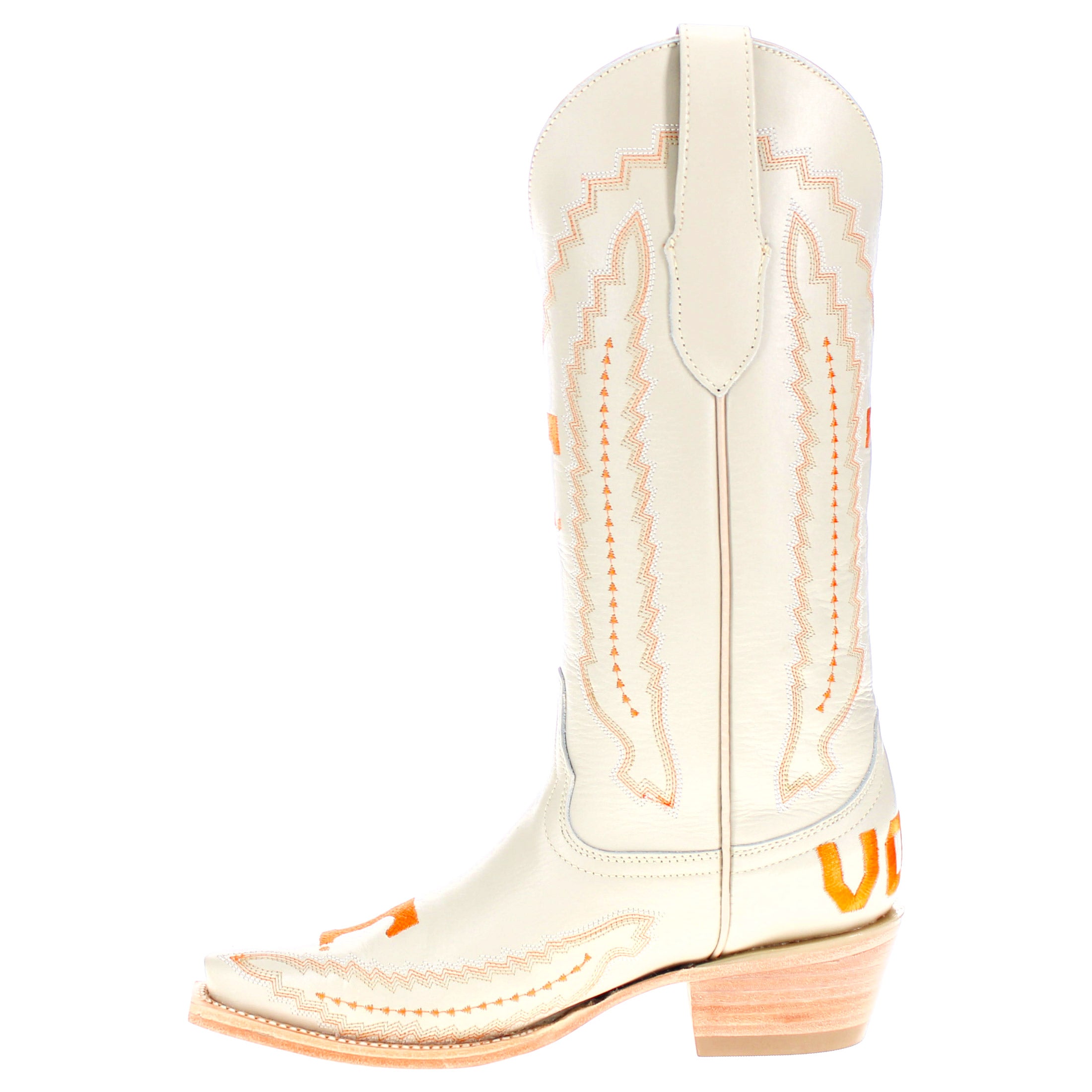 Women's University of Tennessee Cowgirl Boots Bone Leather Snip Toe Boots by Vaccari