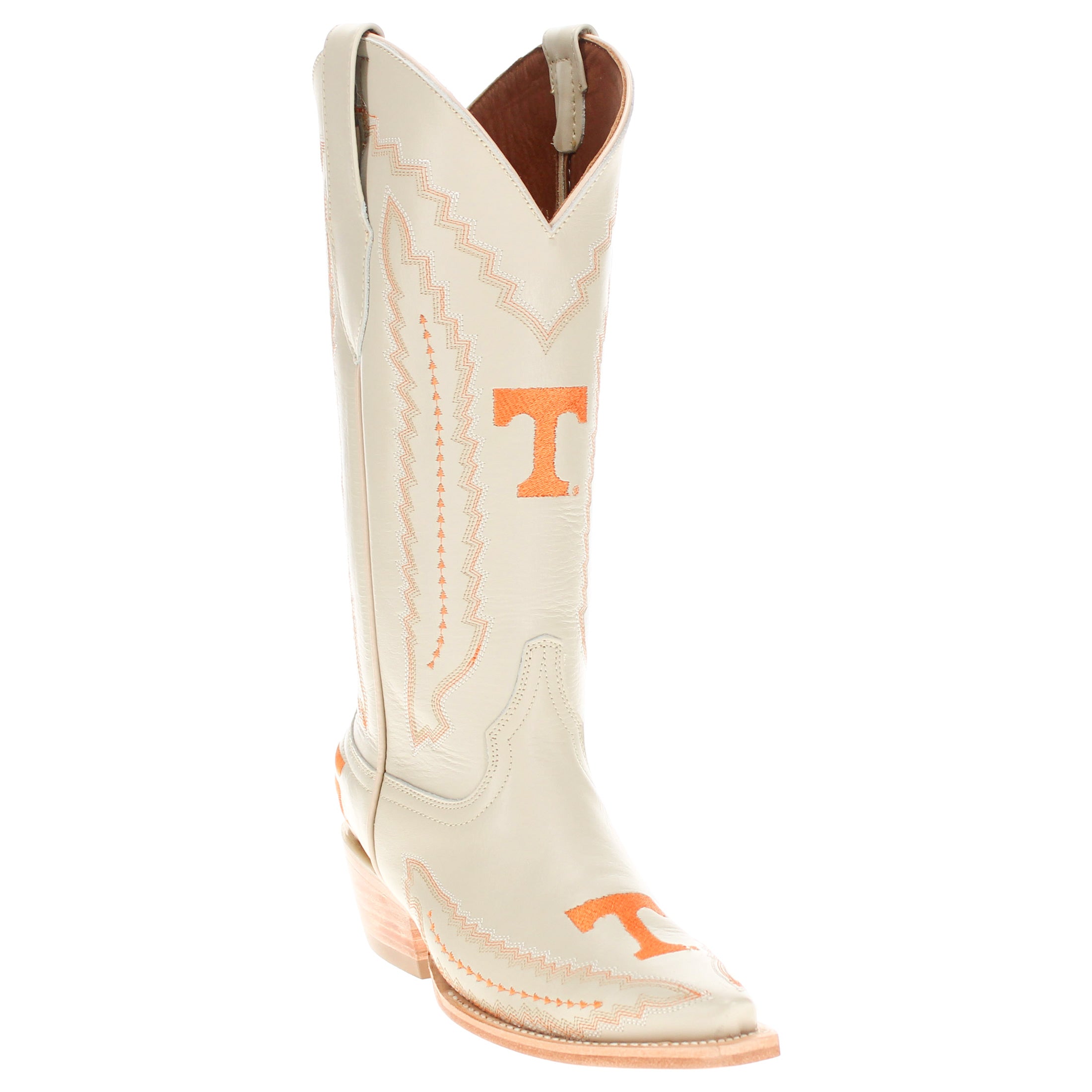 Women's University of Tennessee Cowgirl Boots Bone Leather Snip Toe Boots by Vaccari