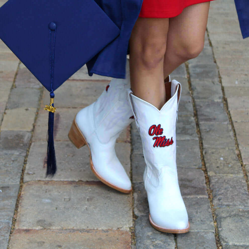Women's University of Mississippi White Cowgirl Boots Leighton by Vaccari University