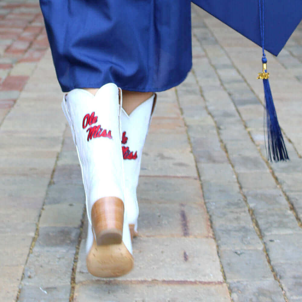 Women's University of Mississippi White Cowgirl Boots Leighton by Vaccari University