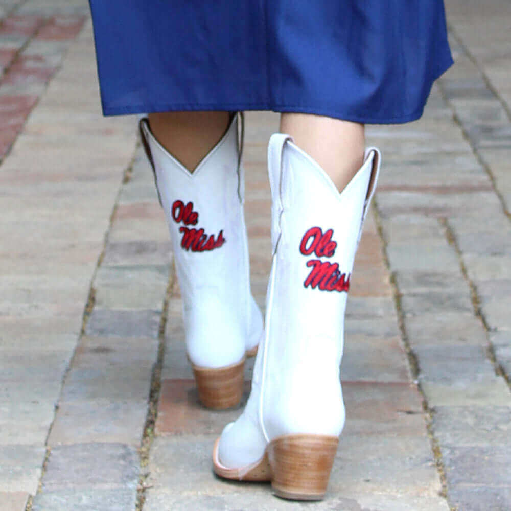 Women's University of Mississippi White Cowgirl Boots Leighton by Vaccari University