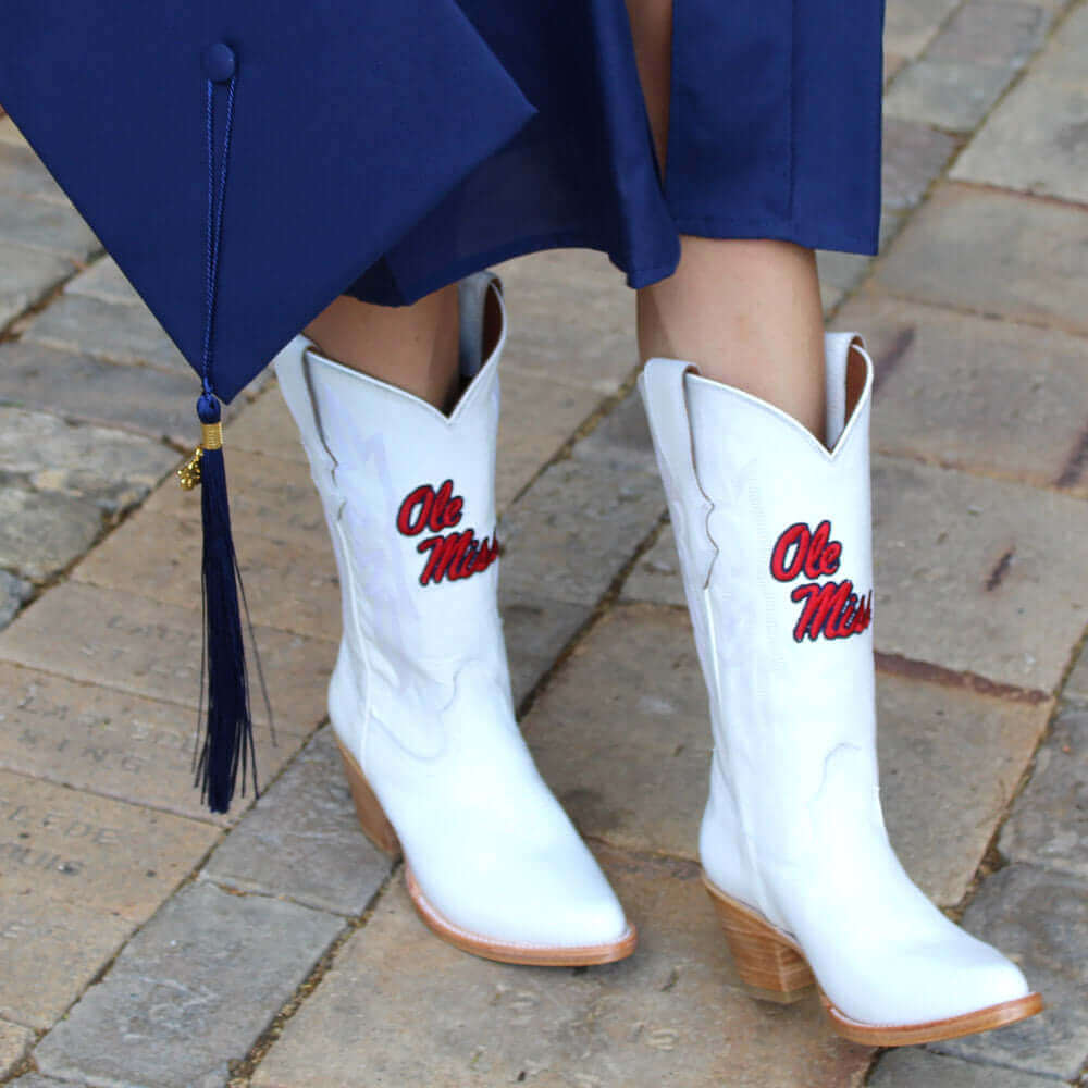 Women's University of Mississippi White Cowgirl Boots Leighton by Vaccari University