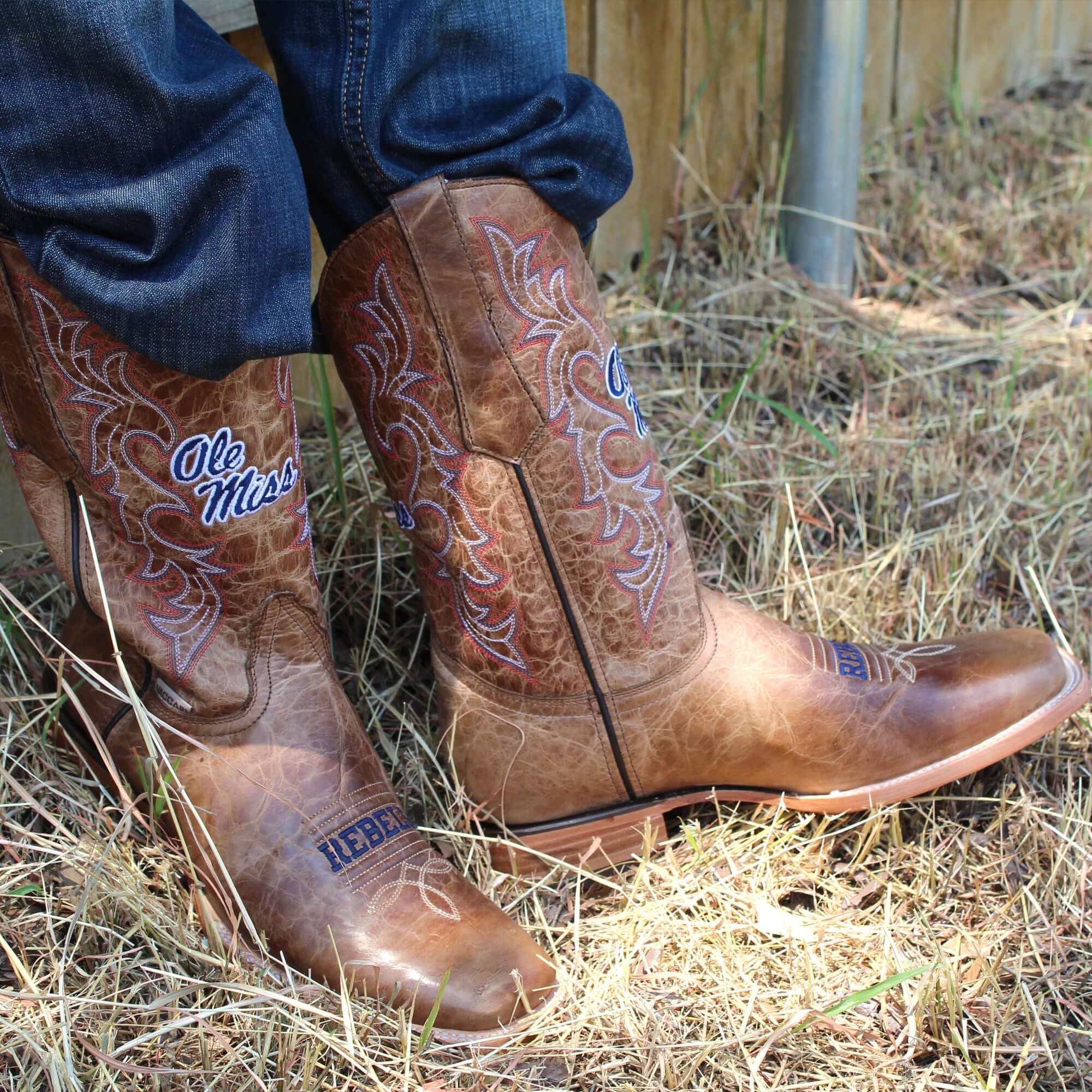 Men's Ole Miss Tan Square Toe Cowboy Boots by Vaccari