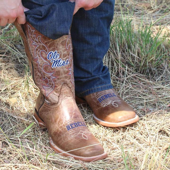 Men's Ole Miss Tan Square Toe Cowboy Boots by Vaccari