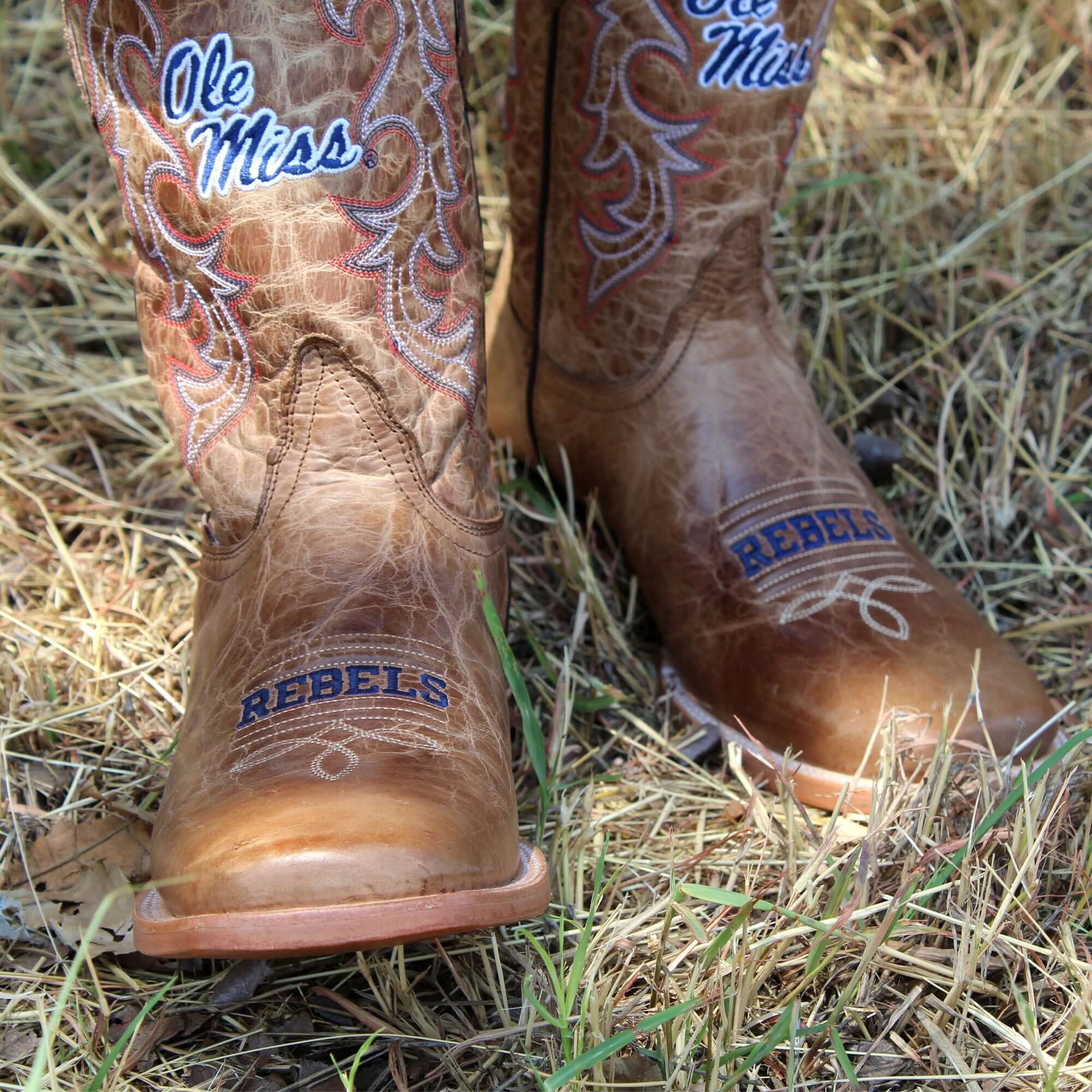 Men's Ole Miss Tan Square Toe Cowboy Boots by Vaccari