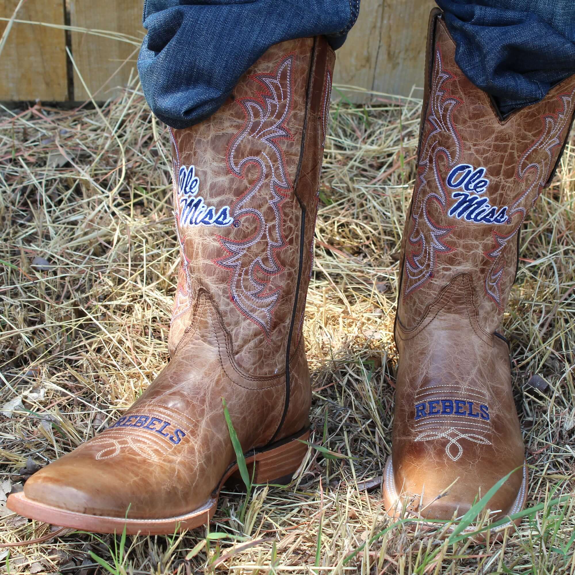 Men's Ole Miss Tan Square Toe Cowboy Boots by Vaccari