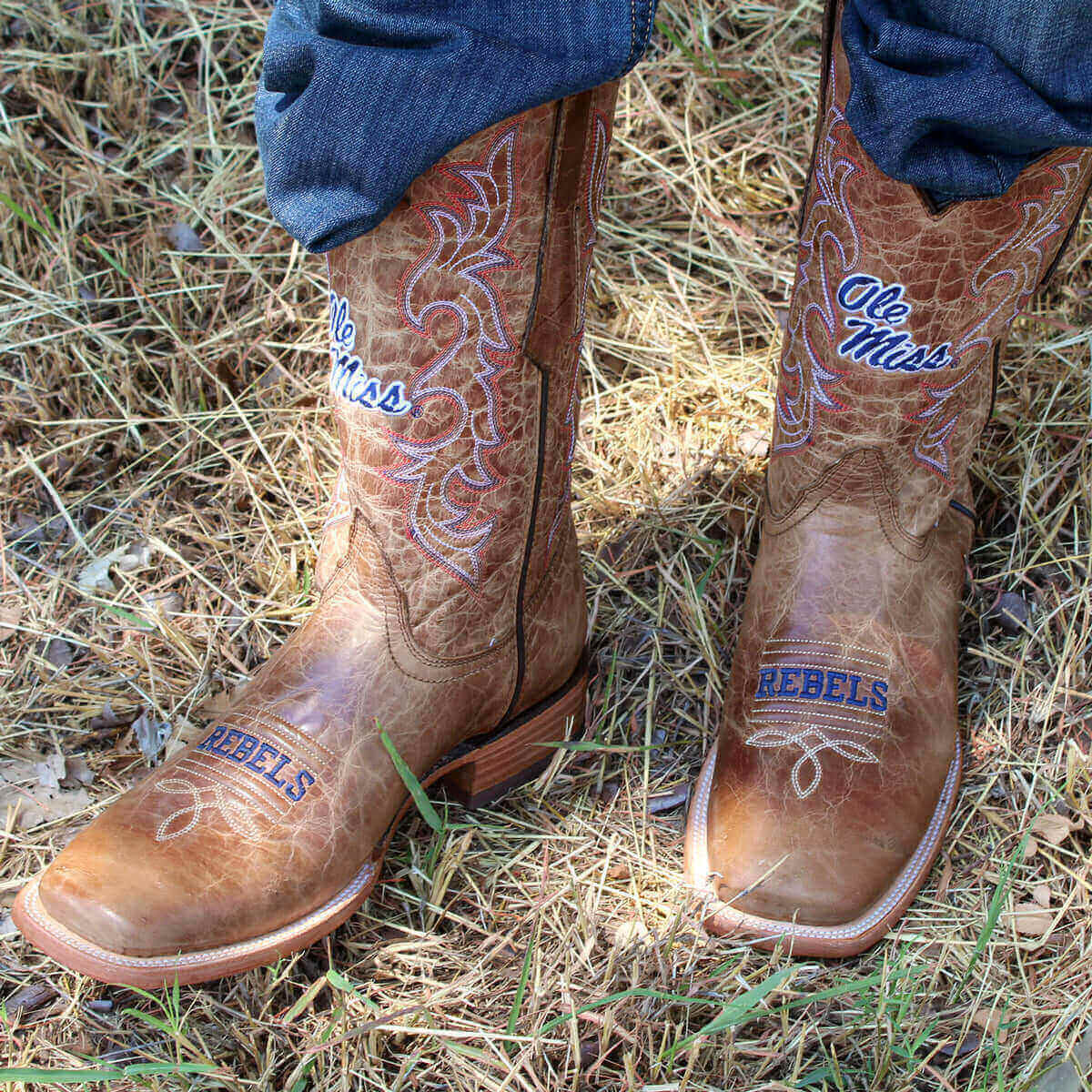 Men's University of Mississippi Tan Cowboy Boots Luke by Vaccari University