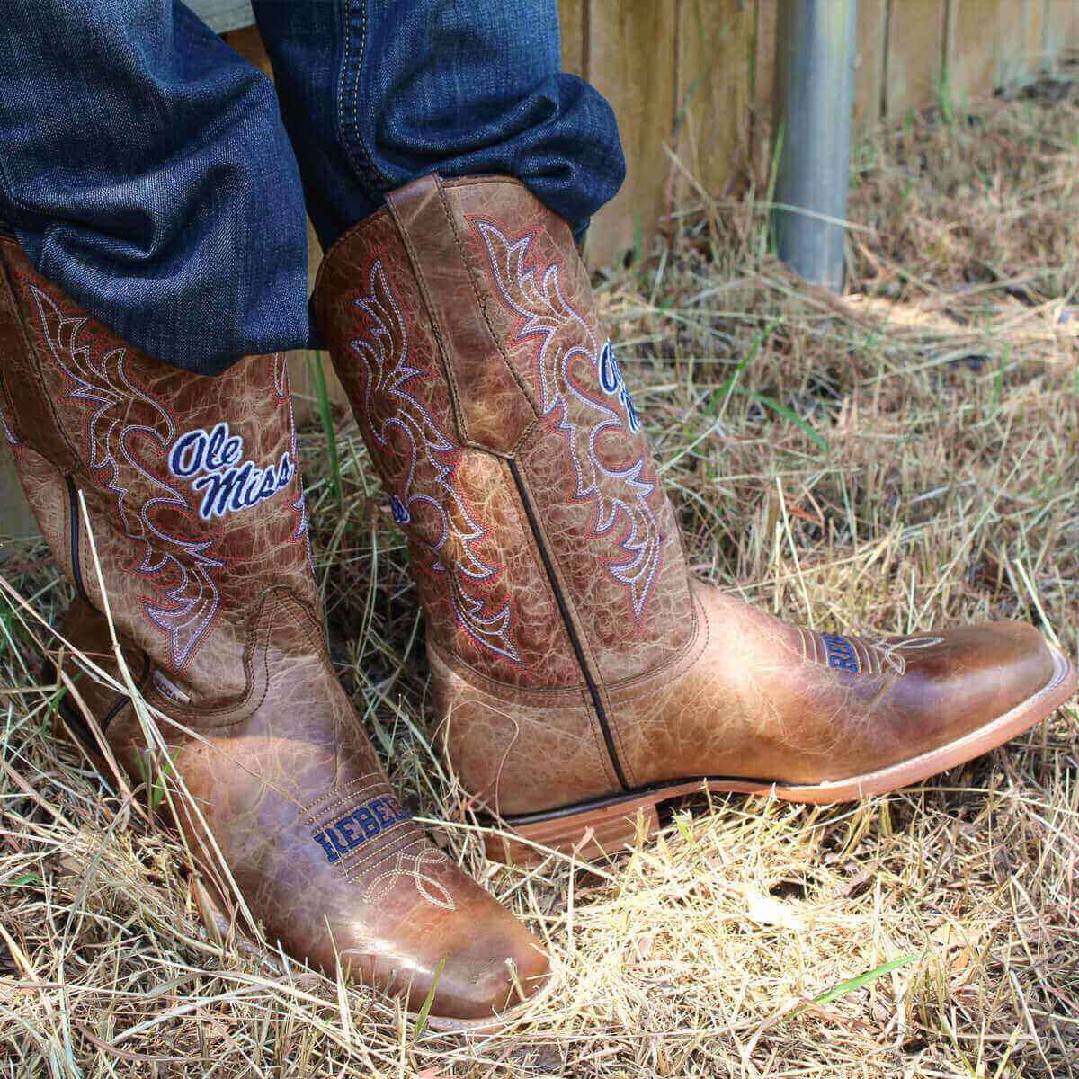 Men's University of Mississippi Tan Cowboy Boots Luke by Vaccari University