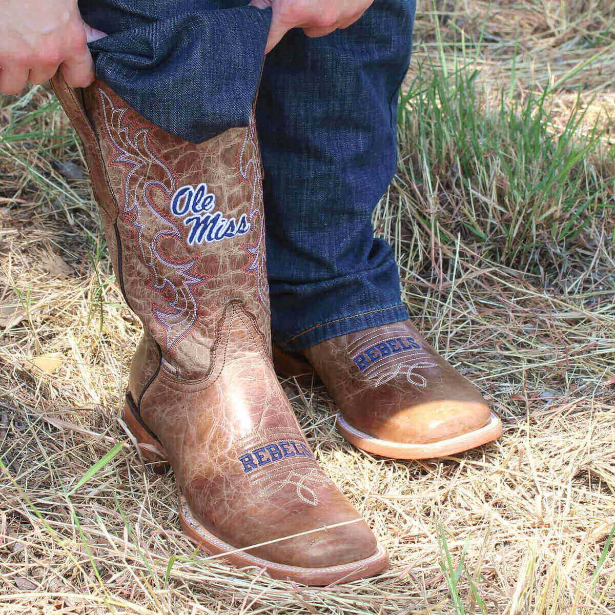 Men's University of Mississippi Tan Cowboy Boots Luke by Vaccari University