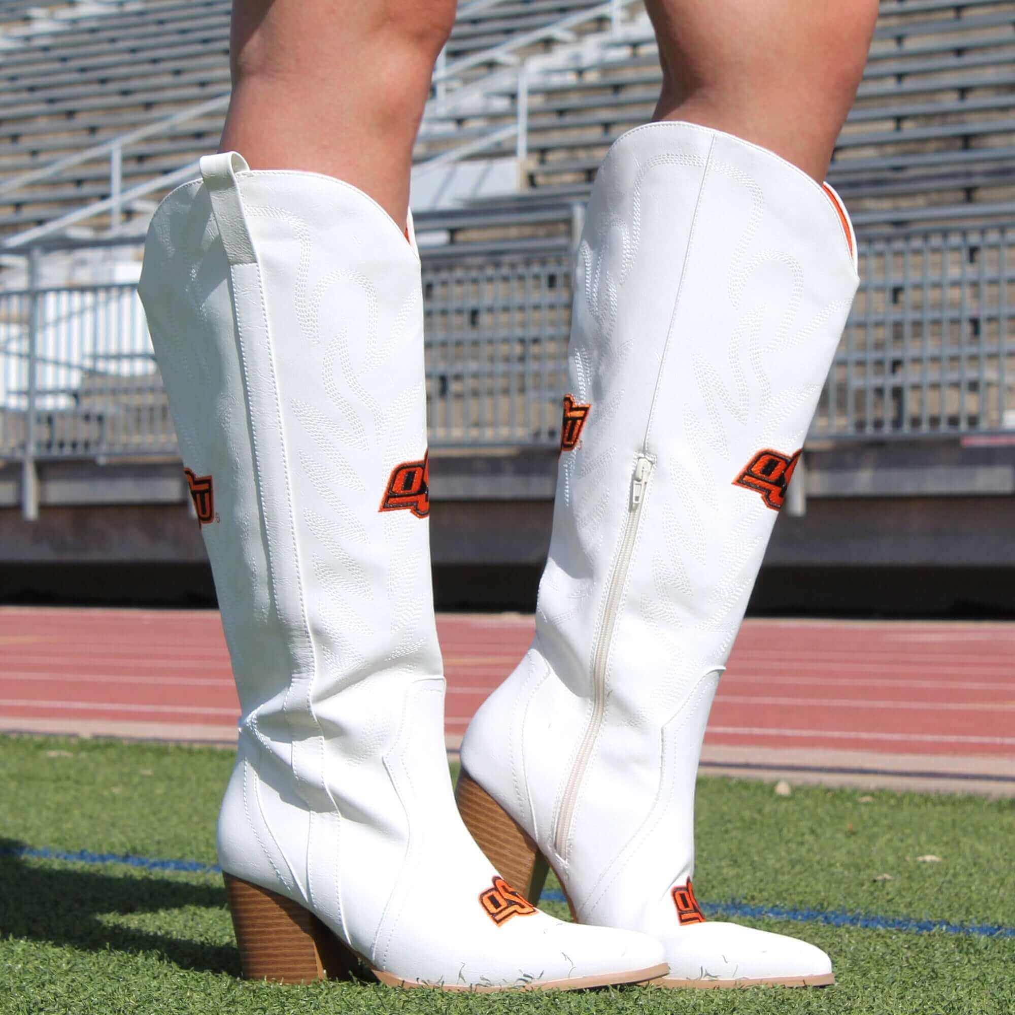 Women's Oklahoma State University Tall White Cowgirl Boots Blair V by Vaccari