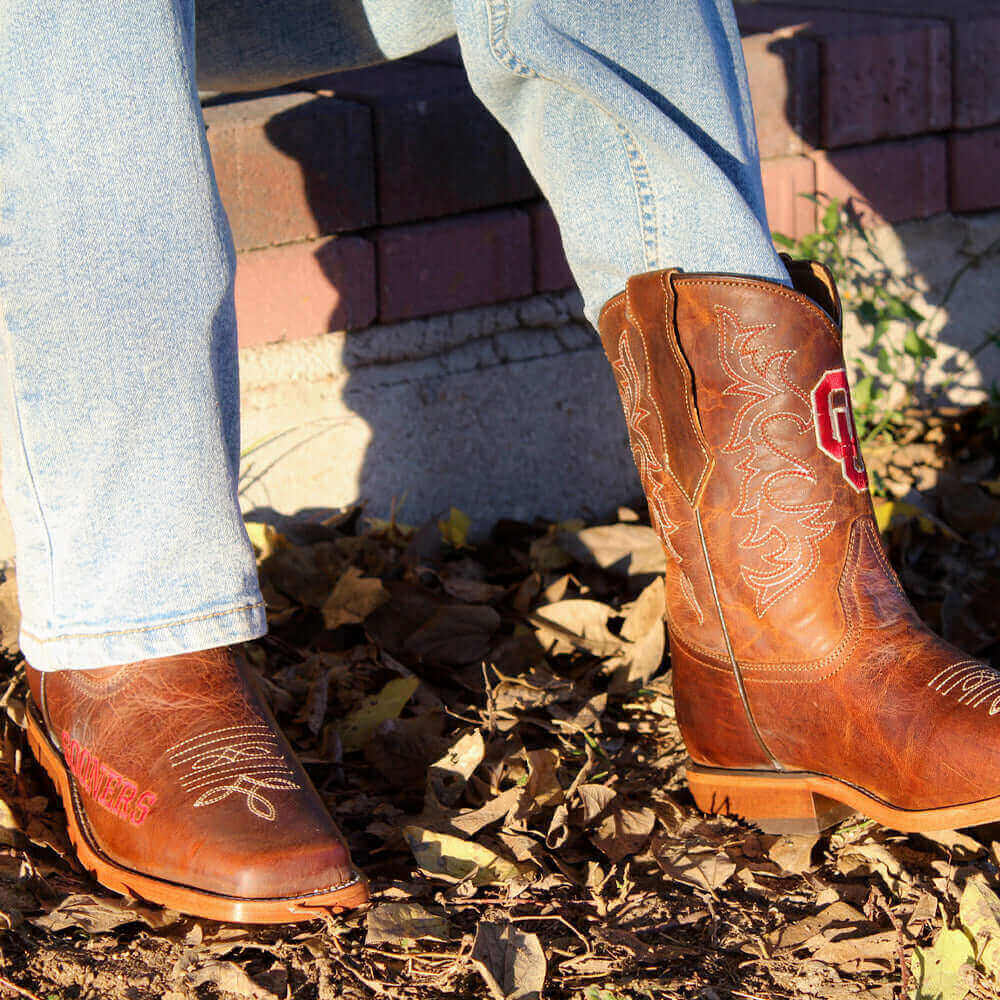 Kid's University of Oklahoma Brown Cowboy Boots by Vaccari University