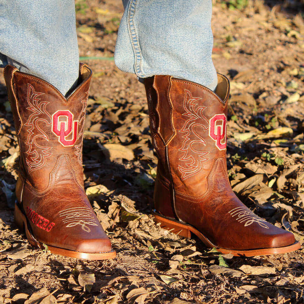 Kid's University of Oklaohma Brown Cowboy Boots by Vaccari University