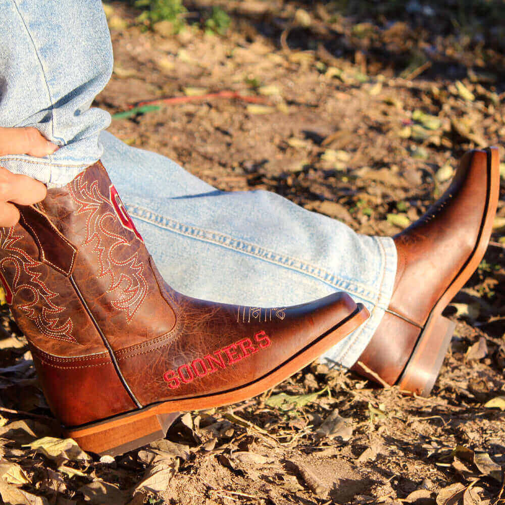 Kid's University of Oklahoma Brown Cowboy Boots by Vaccari University