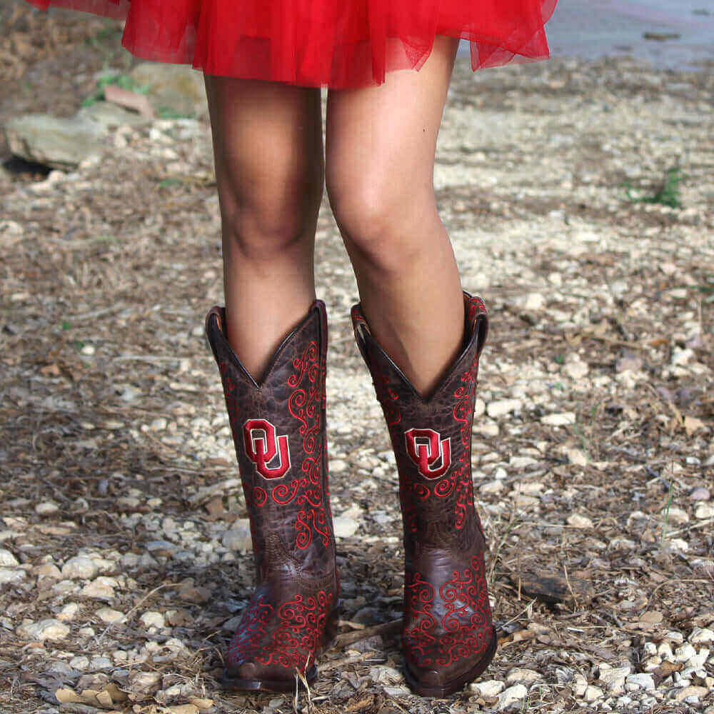 Women's University of Oklahoma Brown Cowgirl Boots Claire by Vaccari University