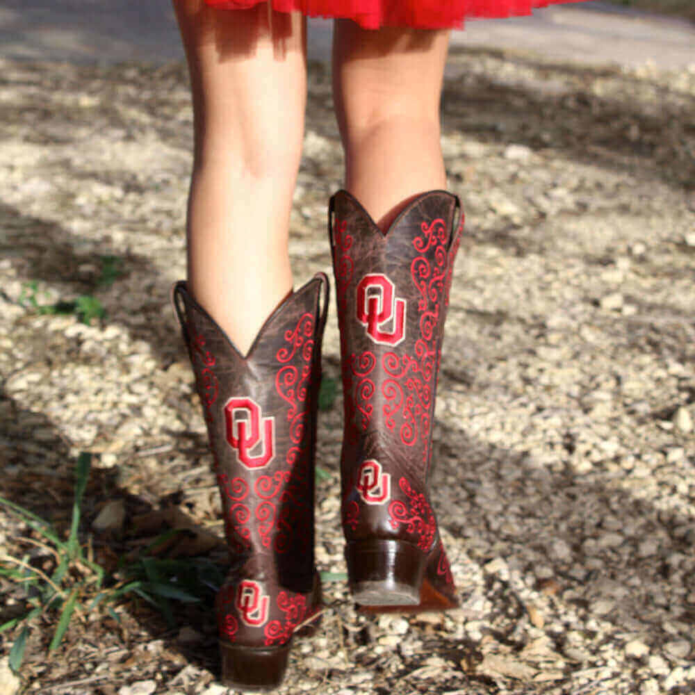 Women's University of Oklahoma Brown Cowgirl Boots Claire by Vaccari University