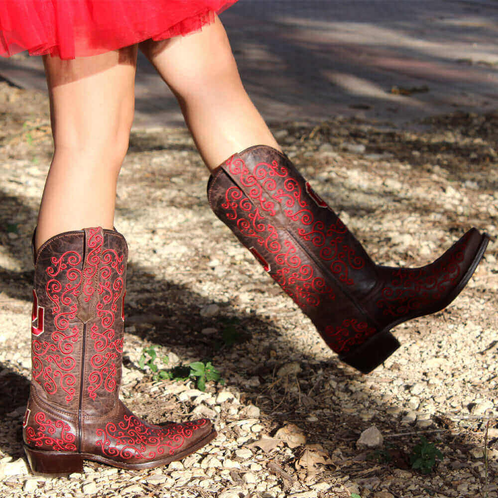 Women's University of Oklahoma Brown Cowgirl Boots Claire by Vaccari University