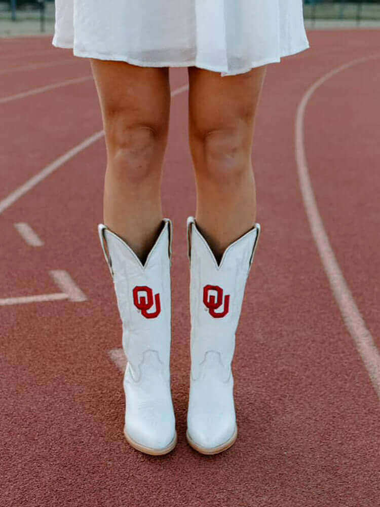 Women's University of Oklahoma White Cowgirl Boots Leighton by Vaccari University