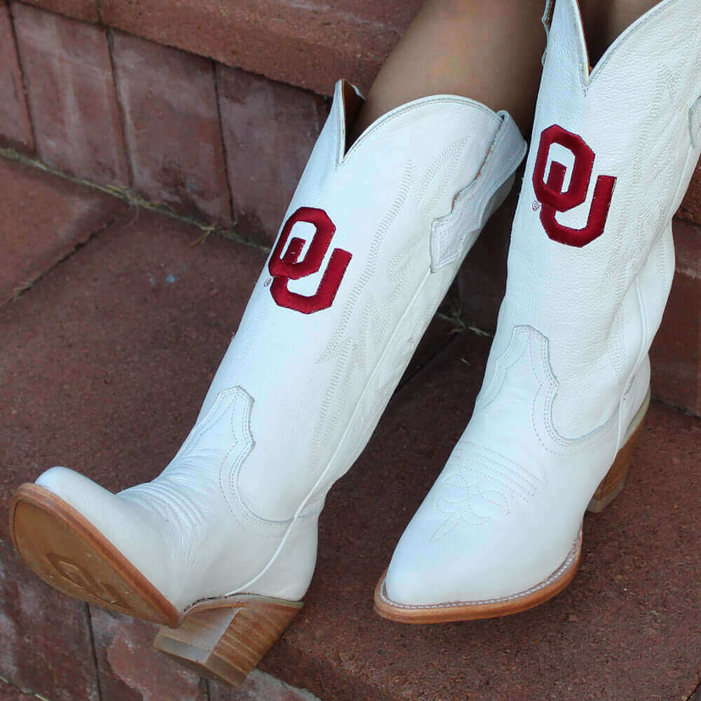 Women's University of Oklahoma White Cowboy Boots Leighton by Vaccari University