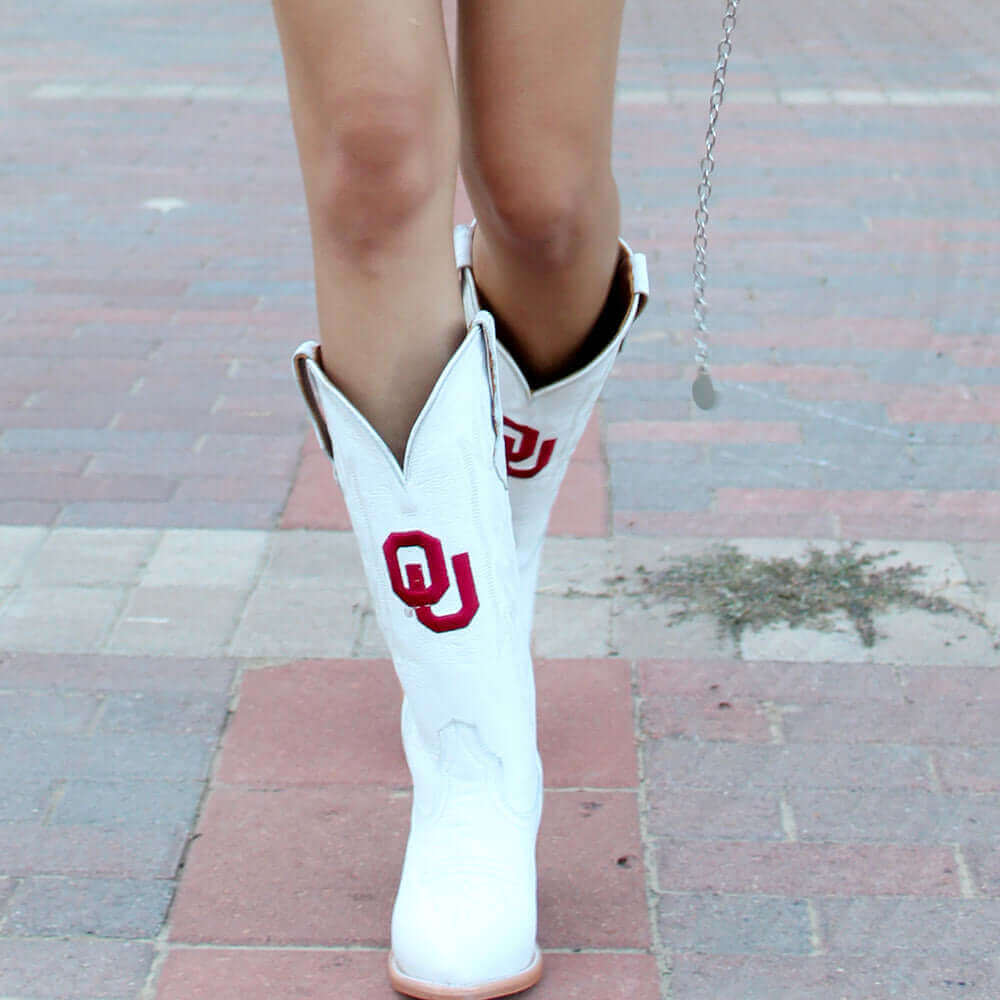 Women's University of Oklahoma White Cowgirl Boots Leighton by Vaccari University