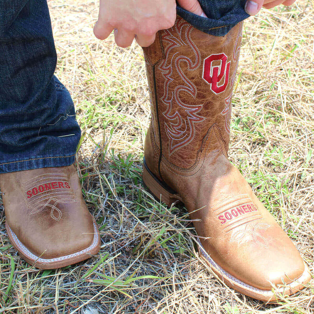 Men's University of Oklahoma Tan Cowboy Boots Luke by Vaccari University