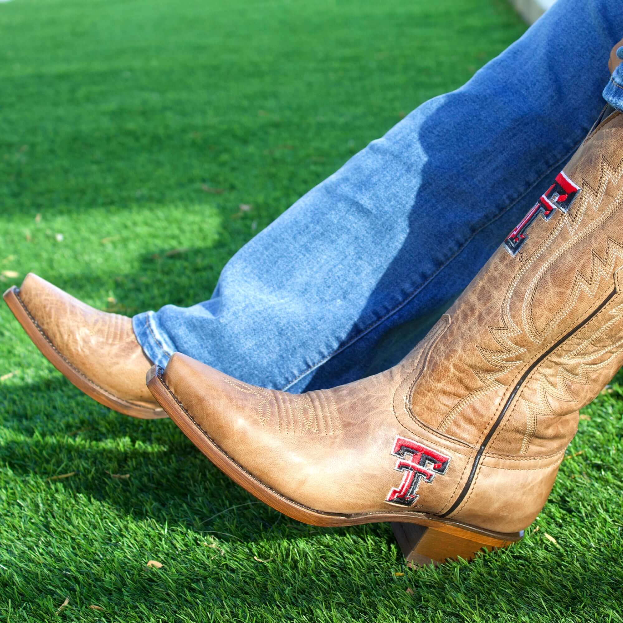 Women's Texas Tech Red Raiders Tan Leather Snip Toe Cowgirl Boots by Vaccari