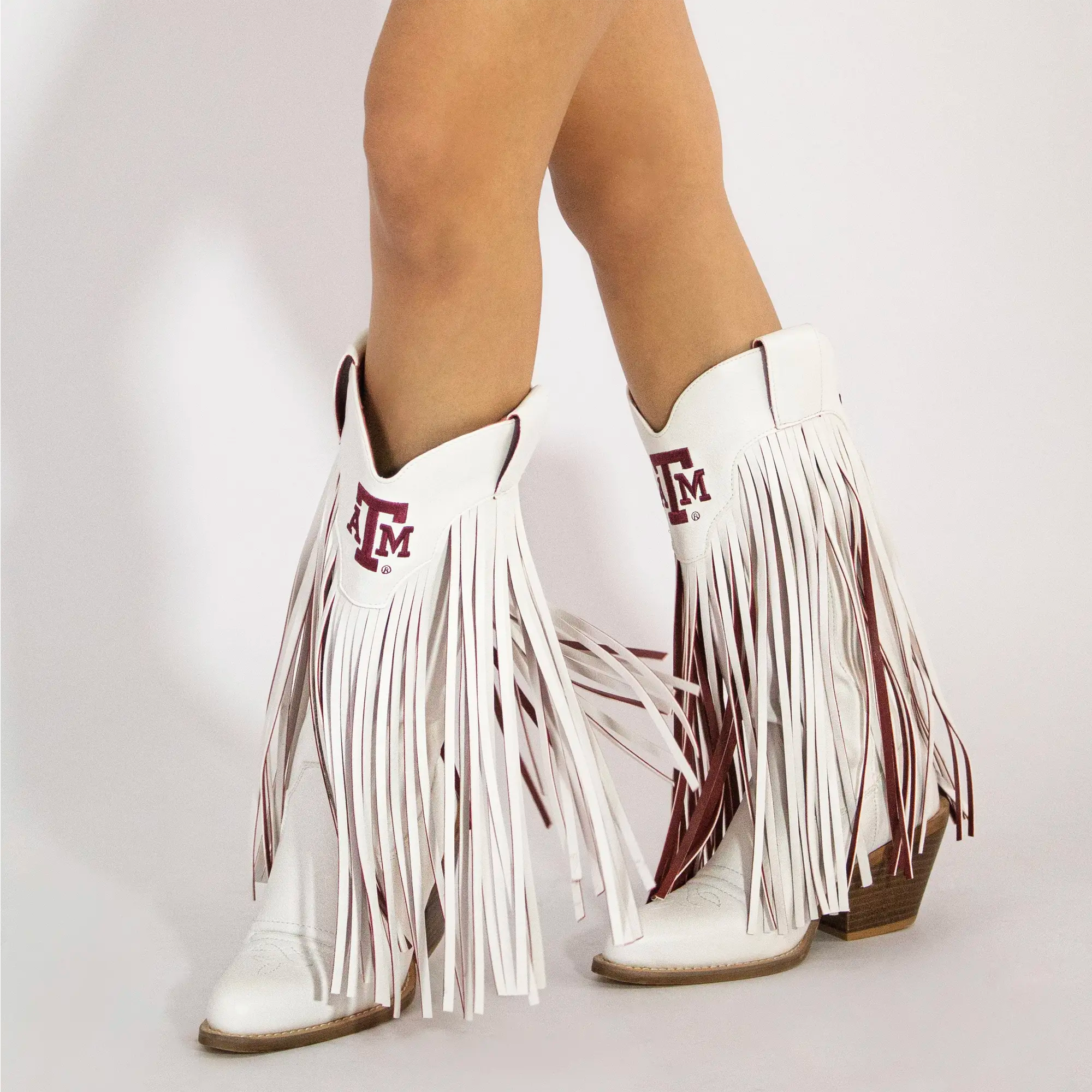Women's Texas A&M University Kacey White Fringe Boot By V By Vaccari