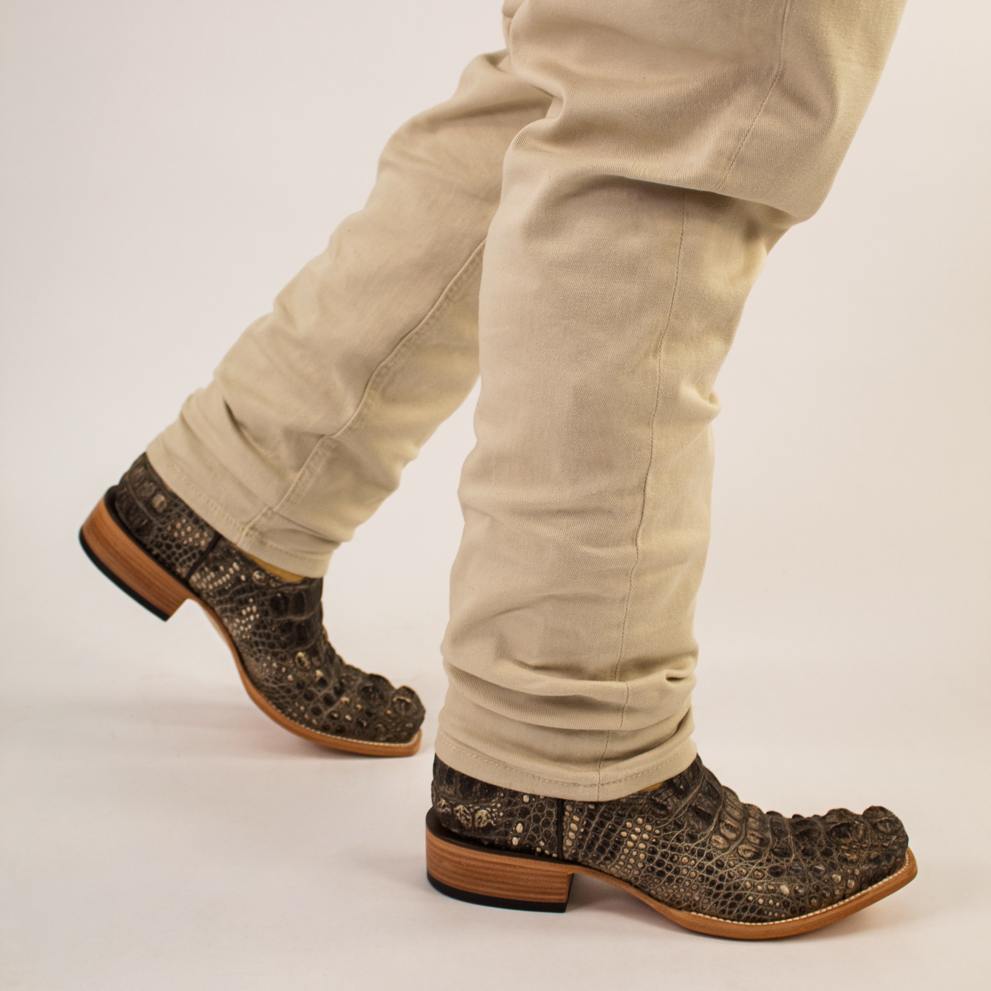 Mens Natural American Alligator Headcut Narrow Square Toe Cowboy Boots by Vaccari