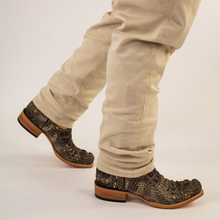 Mens Natural American Alligator Headcut Narrow Square Toe Cowboy Boots by Vaccari