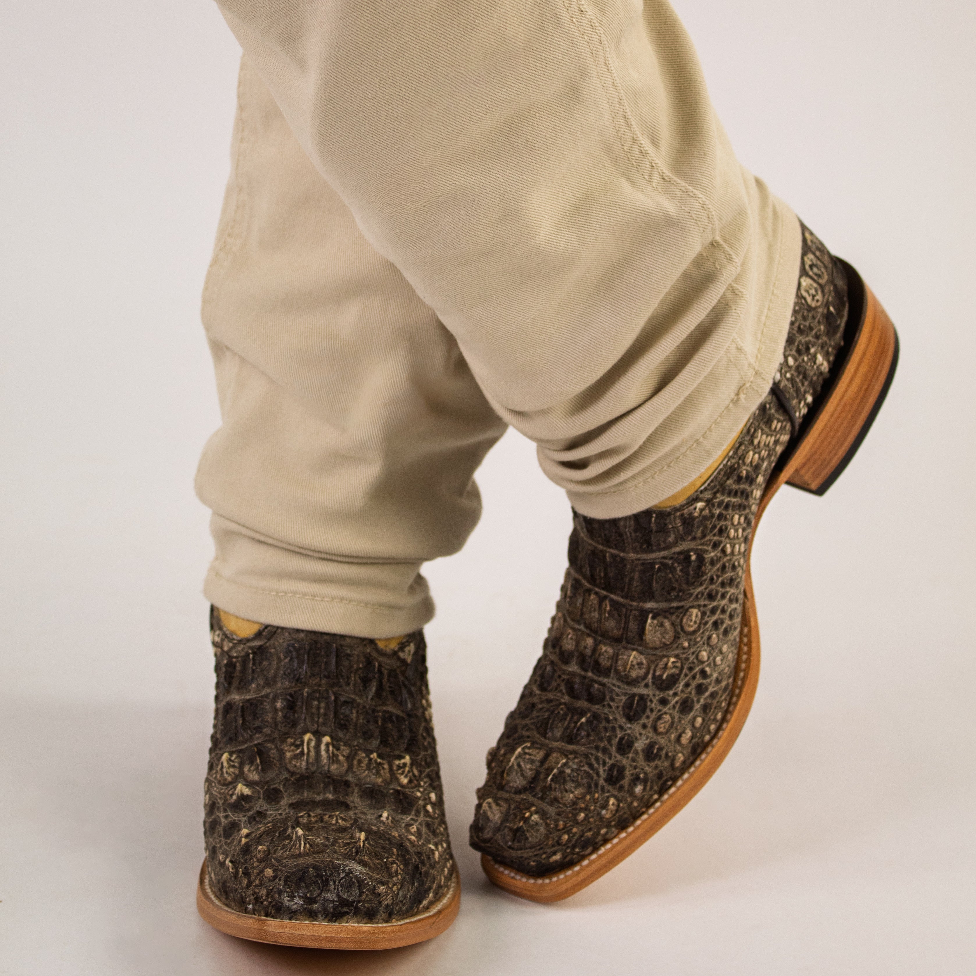 Mens Natural American Alligator Headcut Narrow Square Toe Cowboy Boots by Vaccari