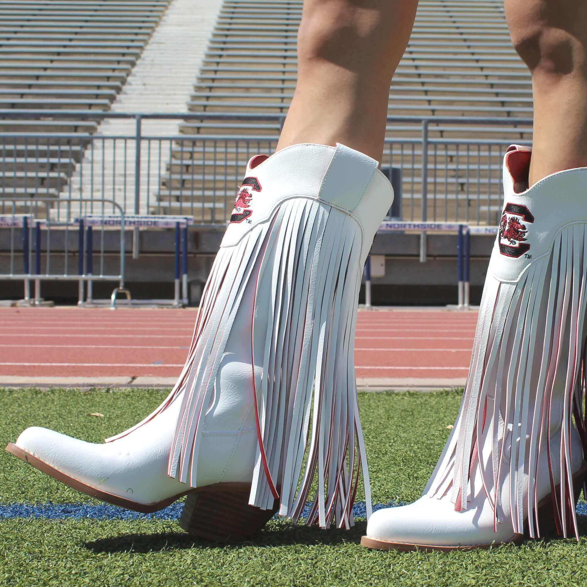 University of South Carolina Kacey White Fringe Boot By V By Vaccari