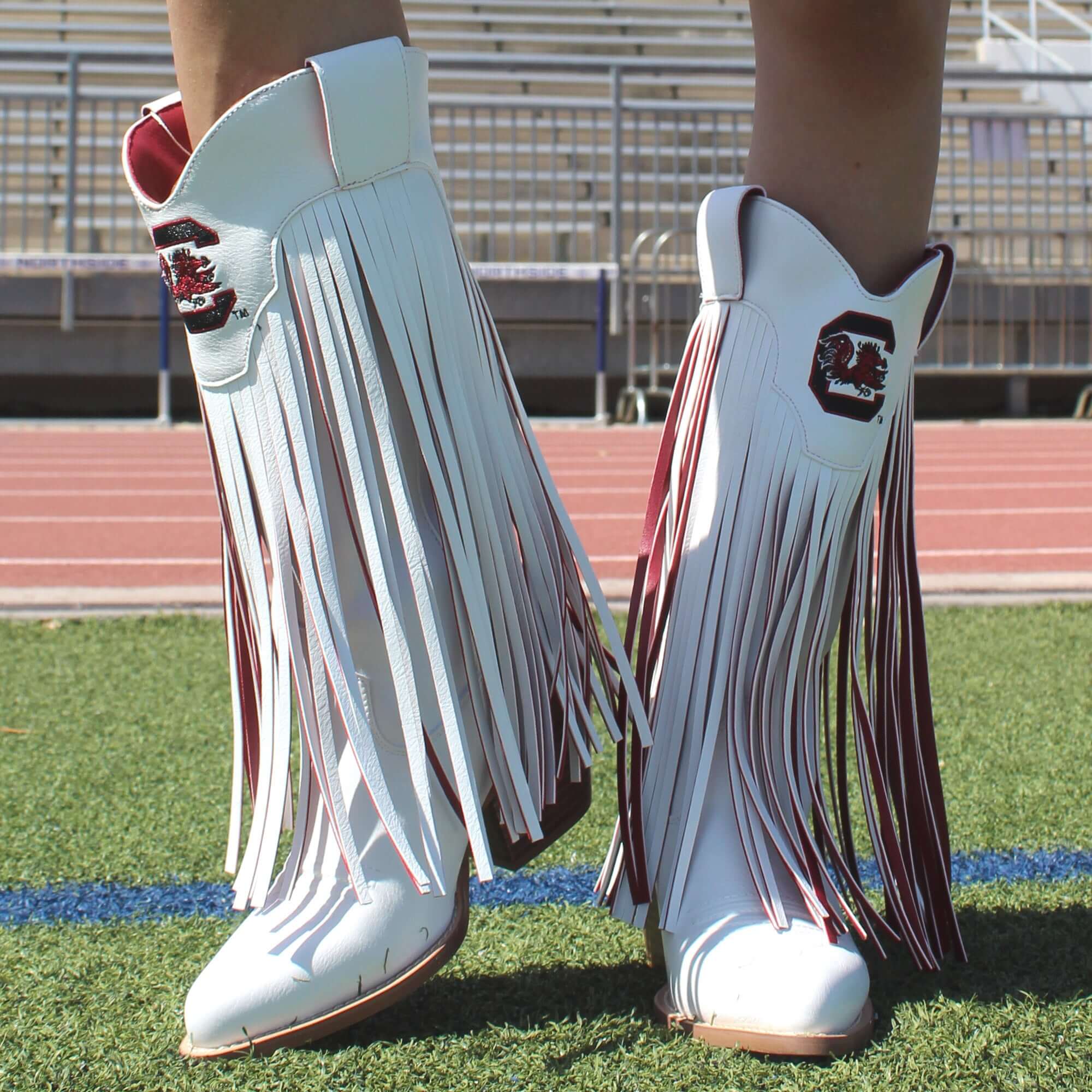 University of South Carolina Kacey White Fringe Boot By V By Vaccari