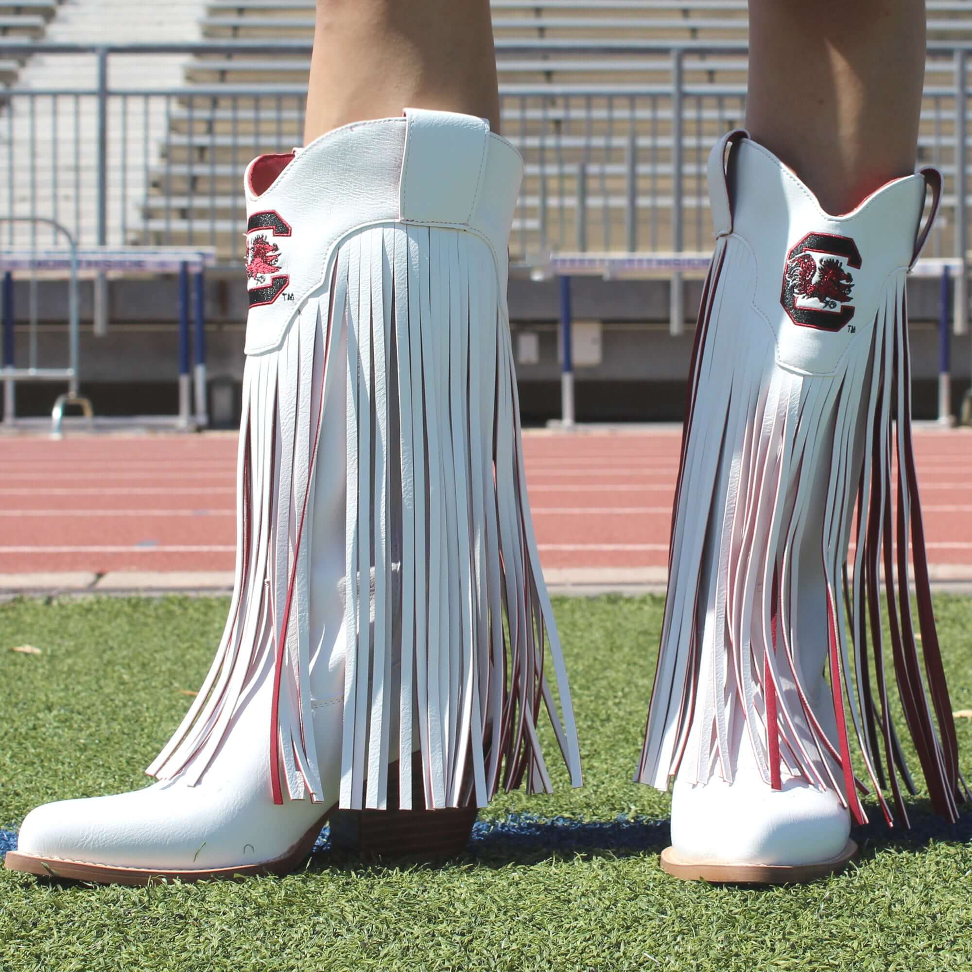 University of South Carolina Kacey White Fringe Boot By V By Vaccari