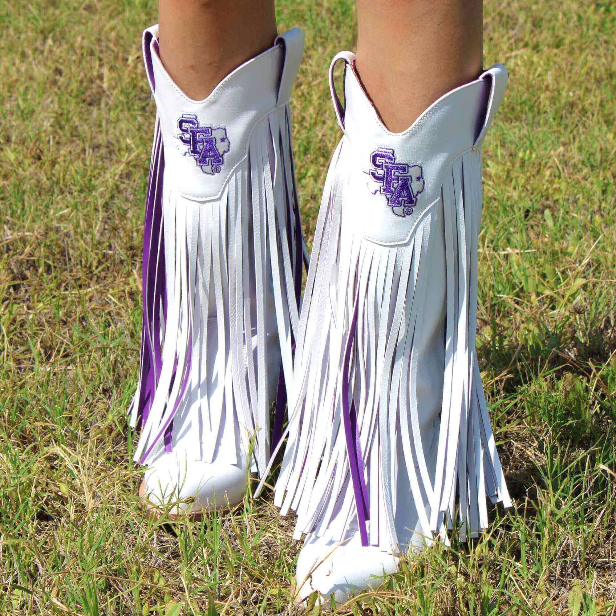 Stephen F. Austin State University Kacey White Fringe Boot by V By Vaccari