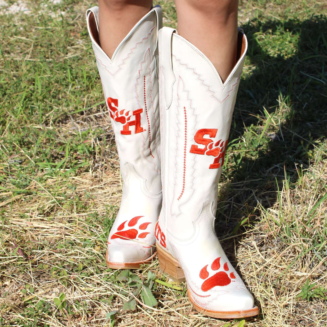 Women's Sam Houston State University Bone Snip Toe Cowgirl Boots Naomi by Vaccari