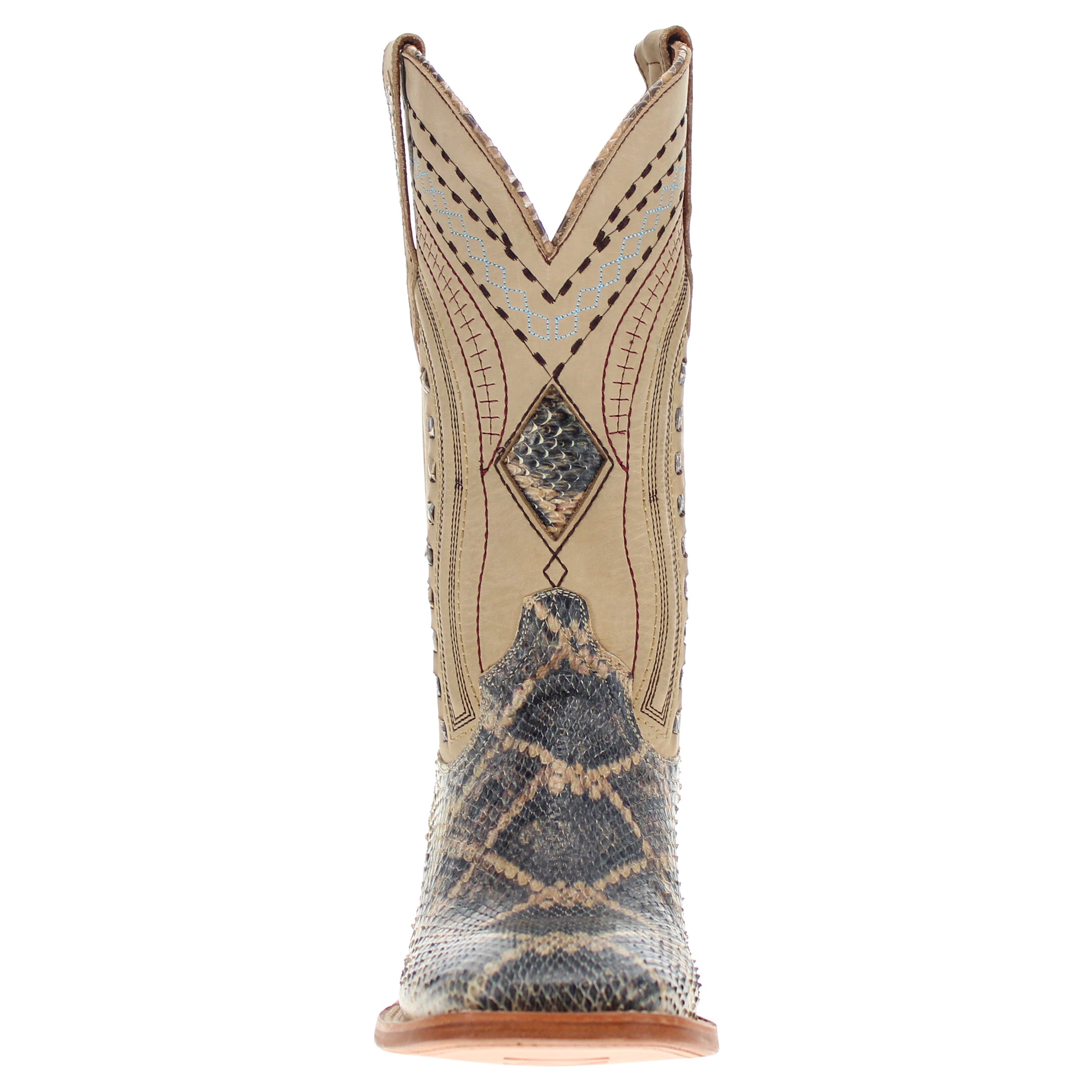 Men's Beige Python with Rattlesnake Overlay Square Toe Cowboy Boots by Vaccari